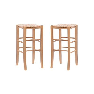 Linon Set of 2 Gianna Backless Handwoven Rush Seat Barstools Natural: Beechwood Frame, Farmhouse Style, Fixed Height | Target