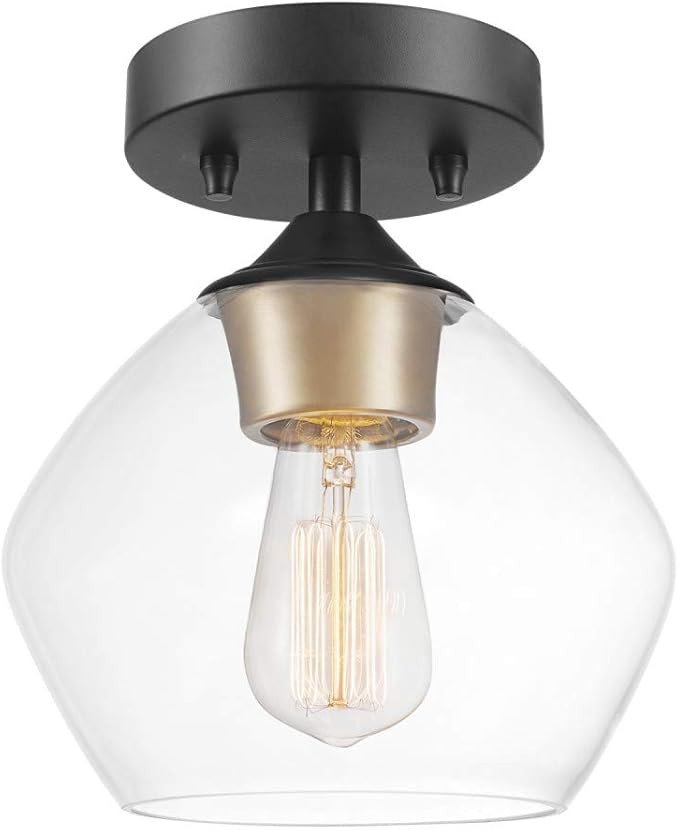 Globe Electric 60333 Harrow Light Semi-Flush Mount, Matte Black with Clear Glass Shade, 9.1" | Amazon (US)