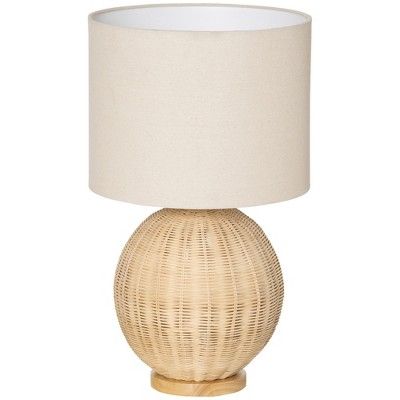 HOMCOM Nautical Style Table Lamp, Bedside Reading Light with White Fabric Lampshade and Rattan Ba... | Target
