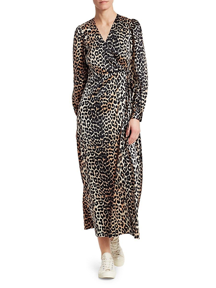 Ganni Women's Stretch Silk Satin Leopard Wrap Dress - Leopard - Size 34 (2) | Saks Fifth Avenue OFF 5TH