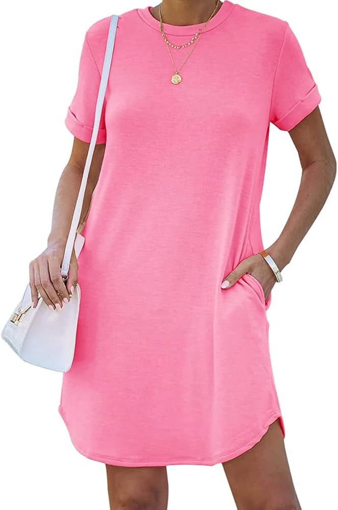 YEXIPO Women's Casual Summer Short Sleeve T Shirt Dress Nightgown Crew Neck Loose Solid Color Bas... | Amazon (US)