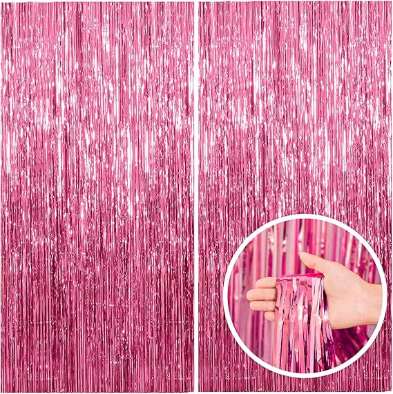 2 Pack Pink Backdrop Party Decorations Tinsel Curtain Party Backdrop Foil Fringe Birthday Decorat... | Amazon (US)