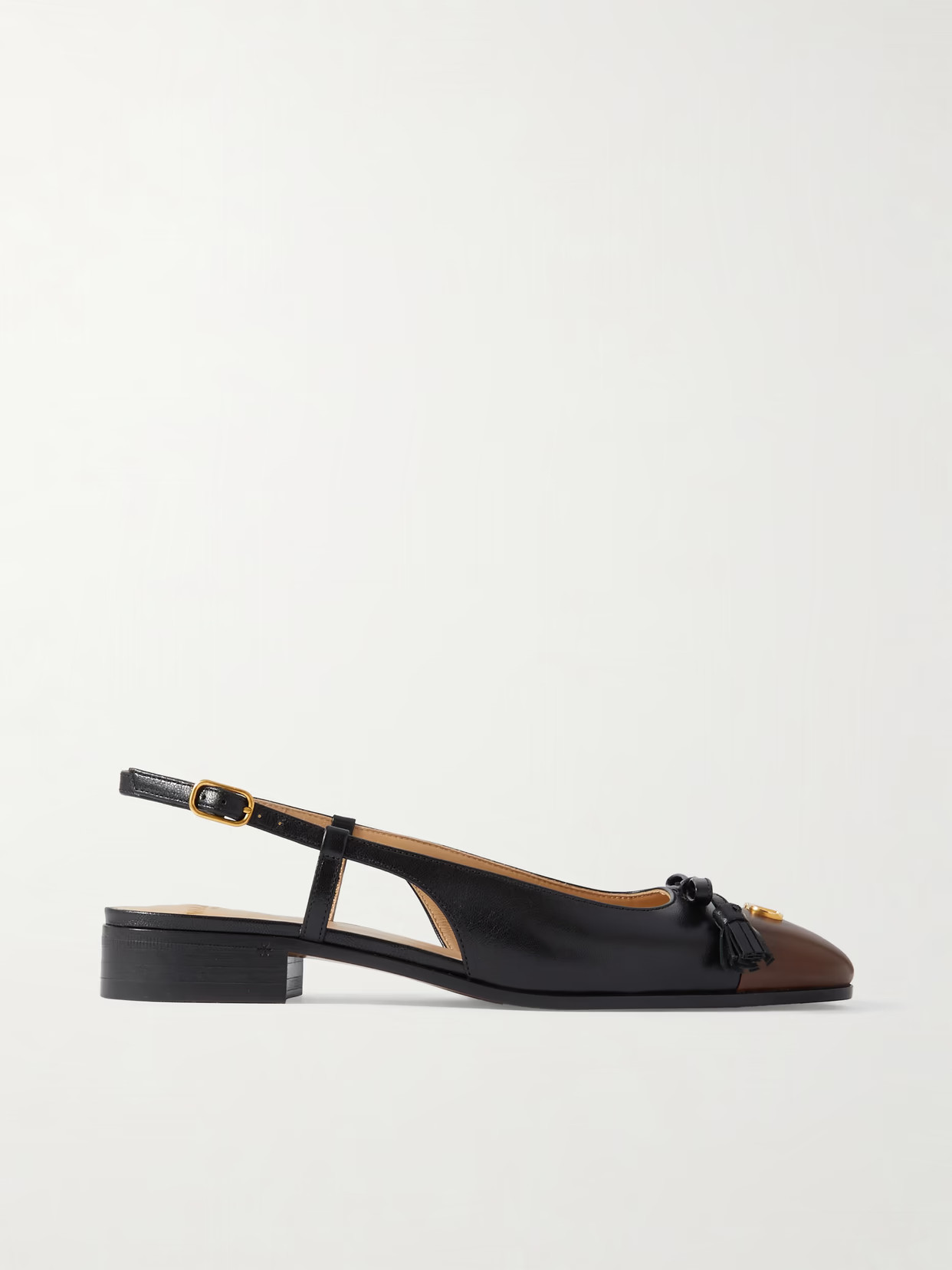 Valentino Garavani - Logo-embellished Tasseled Leather Slingback Ballet Flats - Black | NET-A-PORTER (US)