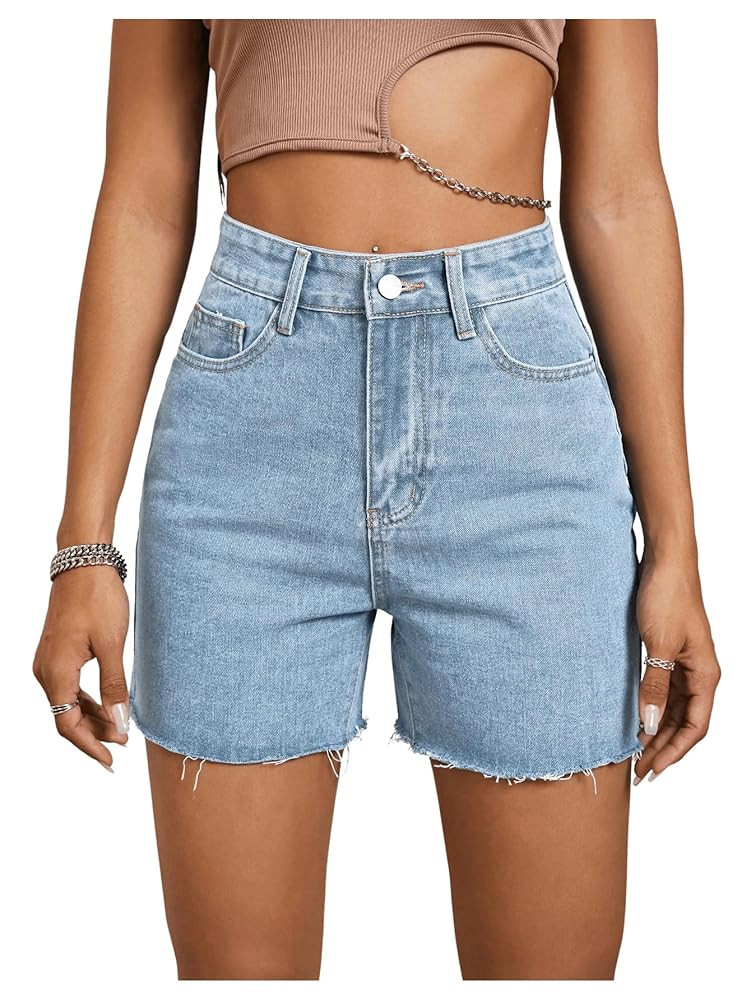 MakeMeChic Women's Jorts Baggy High Waisted Jean Shorts Casual Raw Hem Straight Leg Summer Denim ... | Amazon (US)