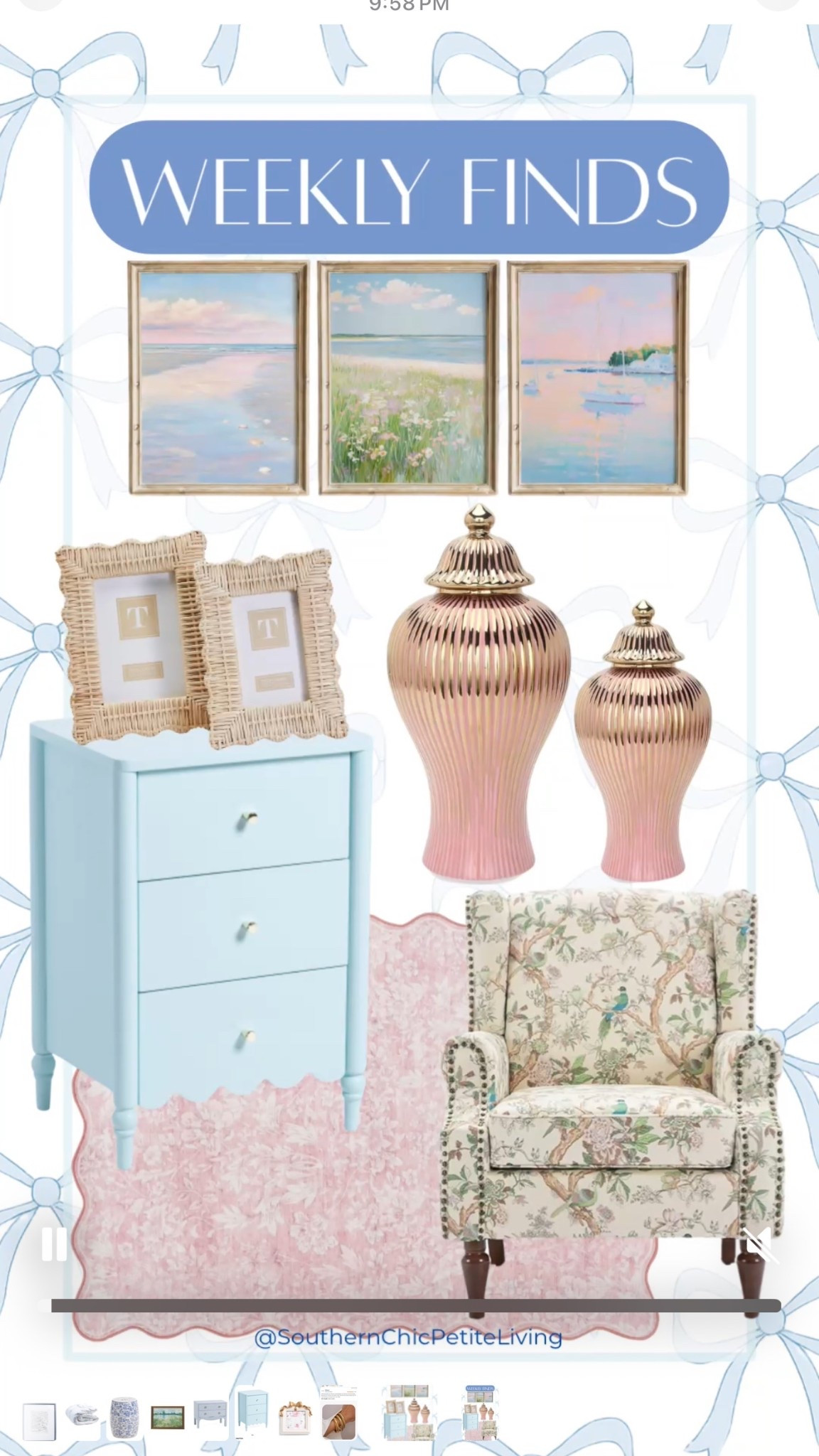 Weekly Finds 🩵

#WeeklyFinds #HomeDecorLover #GrandmillennialStyle #PreppyHome #ChicAndCozy #SouthernLivingStyle #ClassicHomeDecor #PastelHomeDecor #AffordableHomeDecor #TimelessStyle

grandmillennial decor, cottagecore furniture, pastel home accents, floral armchair, pink ginger jars, rattan picture frames, soft blue dresser, preppy home style

This post contains affiliate links, which means I may earn a small commission at no extra cost to you.

#LTKFindsUnder100 #LTKHome #LTKFindsUnder50