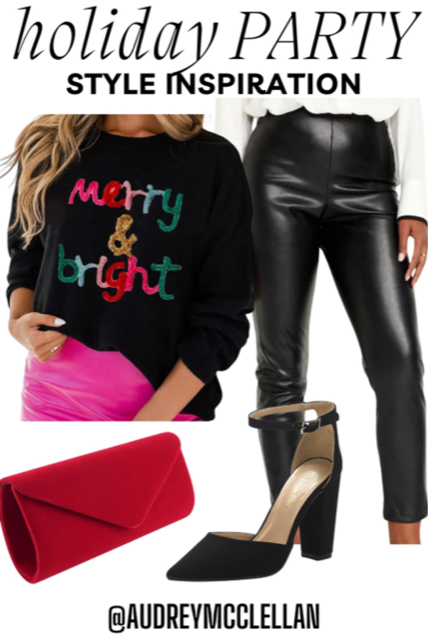I love a little faux leather with a pop of red clutch! So pretty and chic! 

#LTKparties #LTKHoliday