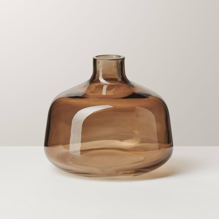 Torre & Tagus Belle Mouth Blown Art Glass Vase for Flowers - 4" Tall Clear Light Brown Colorful V... | Amazon (US)