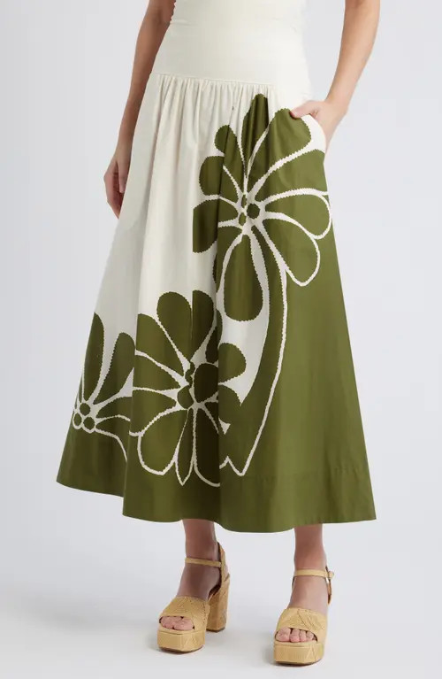 FARM Rio Palermo Botanical Midi Skirt in Palermo Green at Nordstrom, Size Small | Nordstrom