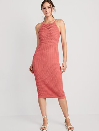 Fitted Sleeveless Chevron-Knit Midi Sweater Dress for Women | Old Navy (US)
