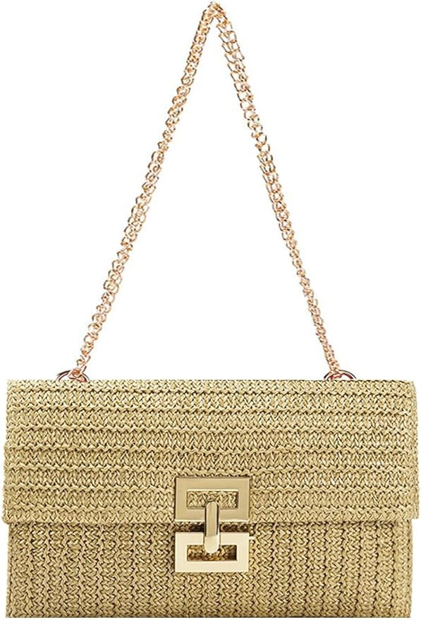 Straw Clutch Purses Women Summer Beach Handbags Boho Woven Envelope Wallet Fold Over Chain Crossb... | Amazon (US)