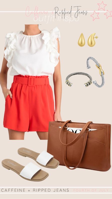 // Fourth of July outfit inspo // brown tote // David yurman inspired pieces // gold earrings // white flats // summer outfit inspo // 

#LTKStyleTip #LTKSeasonal #LTKSaleAlert