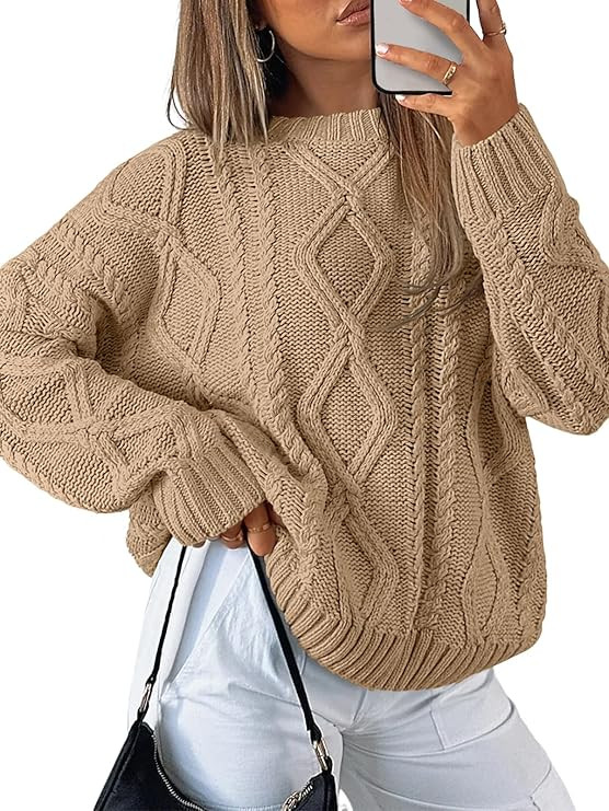 Trendy Queen Women's Oversized Cable Knit Crewneck Sweaters | Amazon (US)