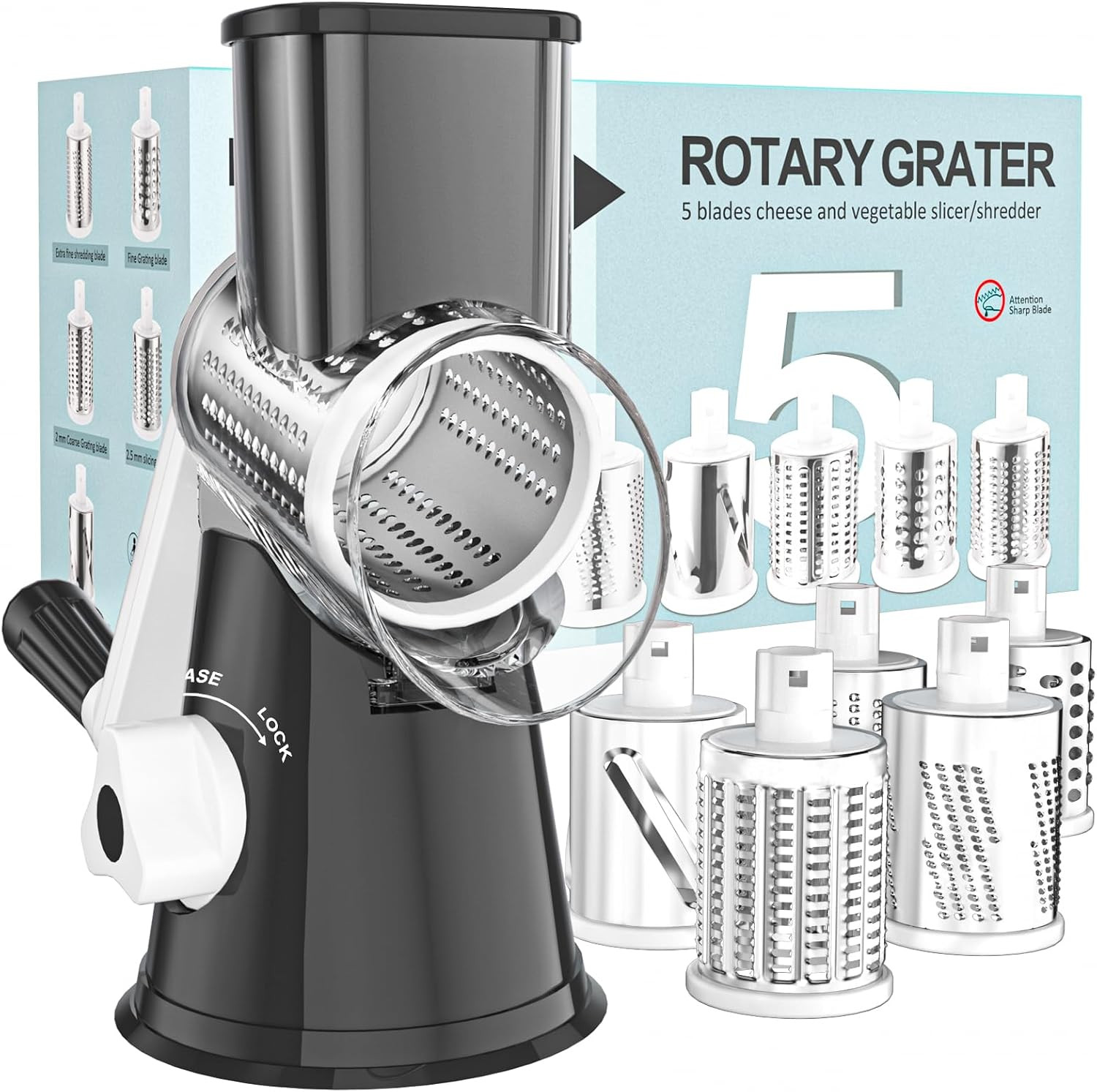 Cambom Rotary Cheese Grater Hand Crank Cheese Shredder, Black | Amazon (US)