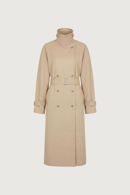 OVERSIZED TRENCH COAT WITH FUNNEL NECK Beige / Large | OAK + FORT