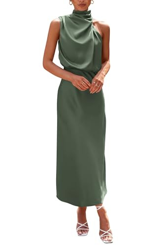 PRETTYGARDEN Women's Summer Satin Maxi Cocktail Dress Army Green | Amazon (US)
