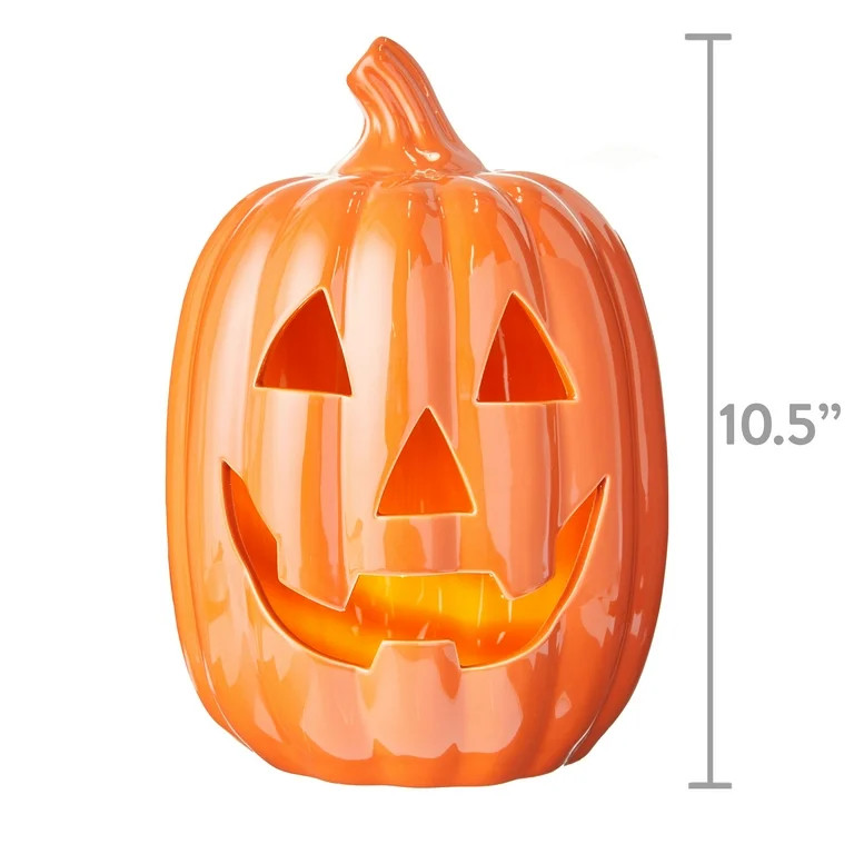 Way To Celebrate Pumpkin Decor . Orange Ceramic Light Up Pumpkin decor 10.5"H | Walmart (US)