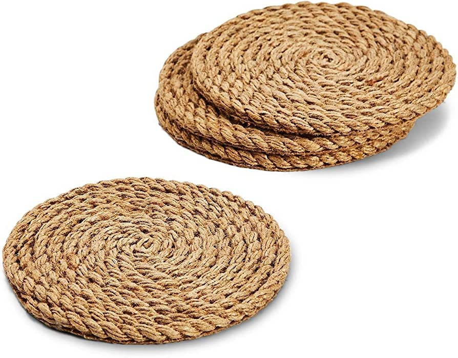 Two's Company Full Circle Jute Rope Coasters, Set of 4, 4.25-inch Diameter, One Size, Brown | Amazon (US)