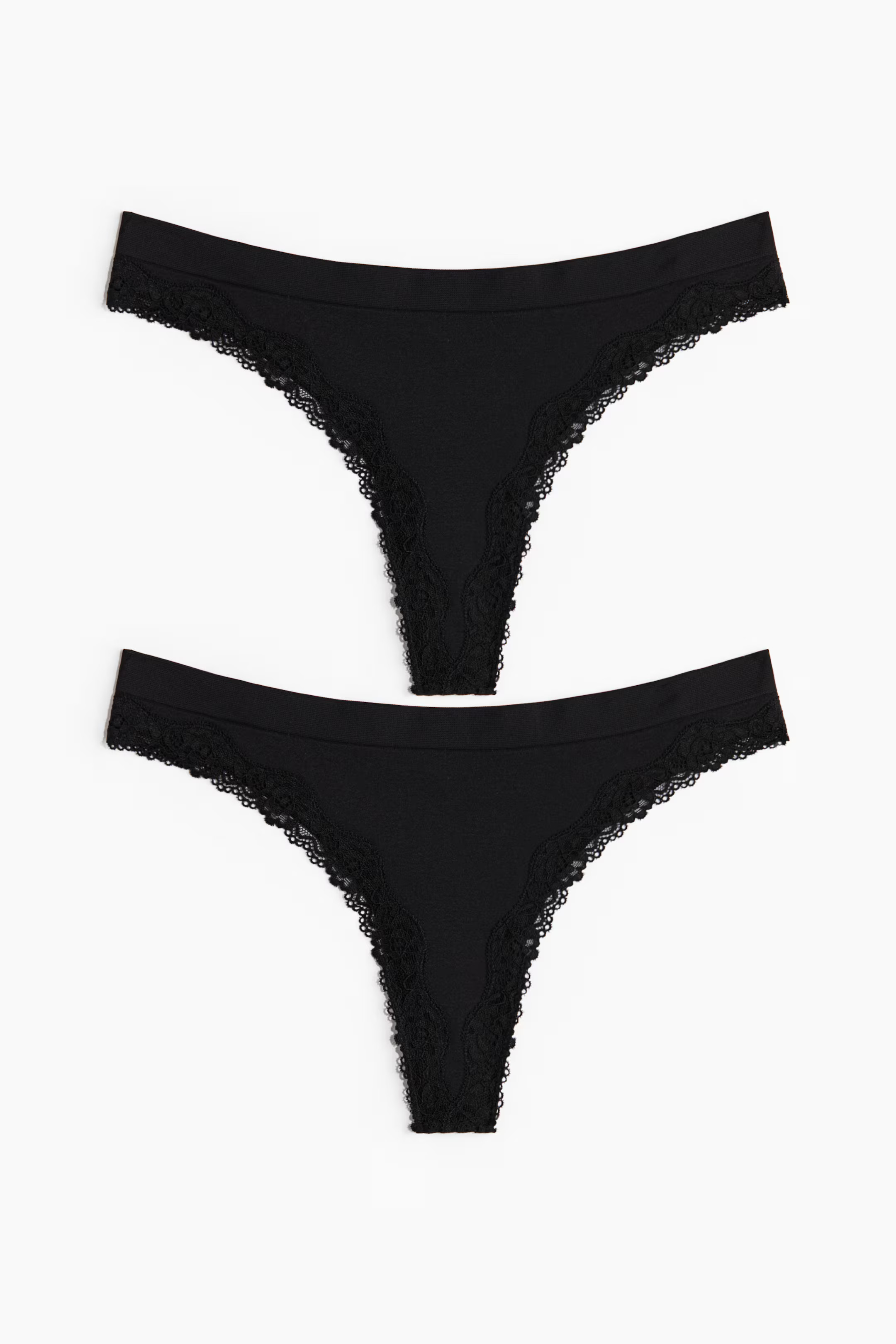 2-pack Seamless Lace-trimmed thong briefs | H&M (UK, MY, IN, SG, PH, TW, HK)