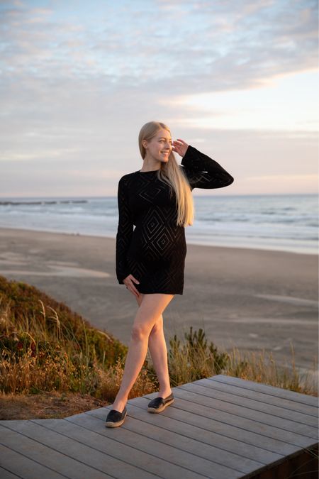 Black open knit dress. Swim suit cover up bump friendly. 

#LTKunder50 #LTKbump #LTKsalealert