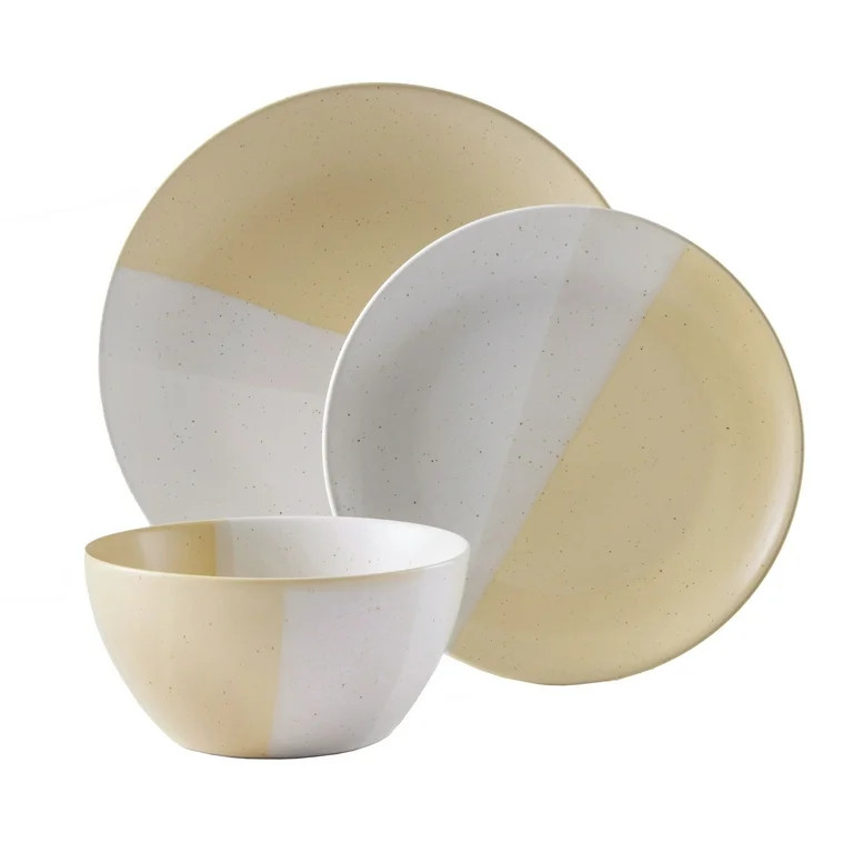 Better Homes & Gardens Yellow Hayes Stoneware 12 Piece Dinnerware Set | Walmart (US)