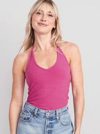 Rib-Knit V-Neck Halter Top for Women | Old Navy (US)