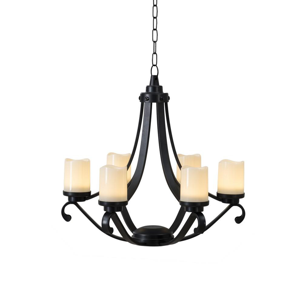 Sunjoy Oasis Collection Black Plastic Outdoor Chandelier with 6 Battery Operated LED Candles | The Home Depot