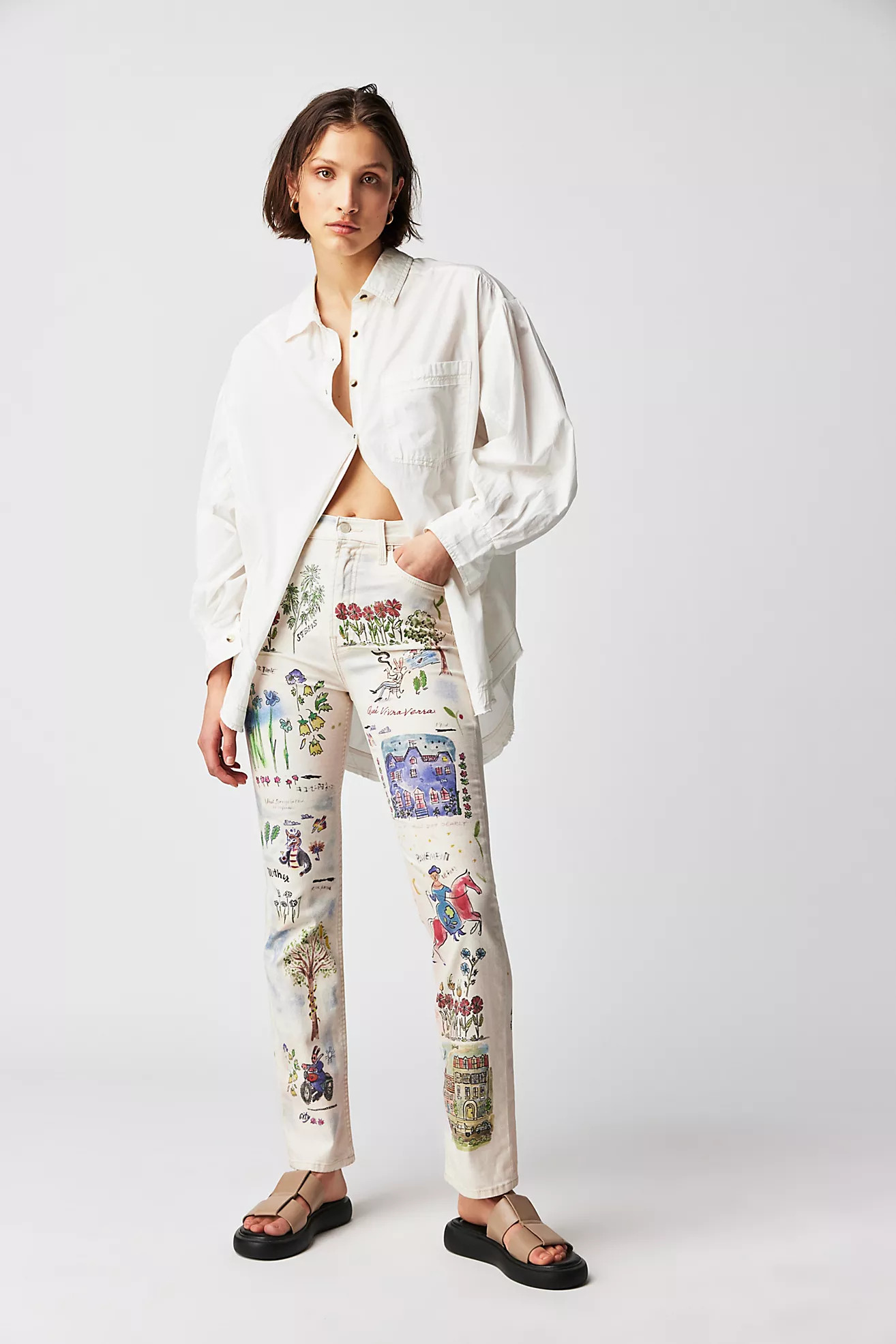MOTHER Printed High-Waisted Rider Jeans | Free People (Global - UK&FR Excluded)