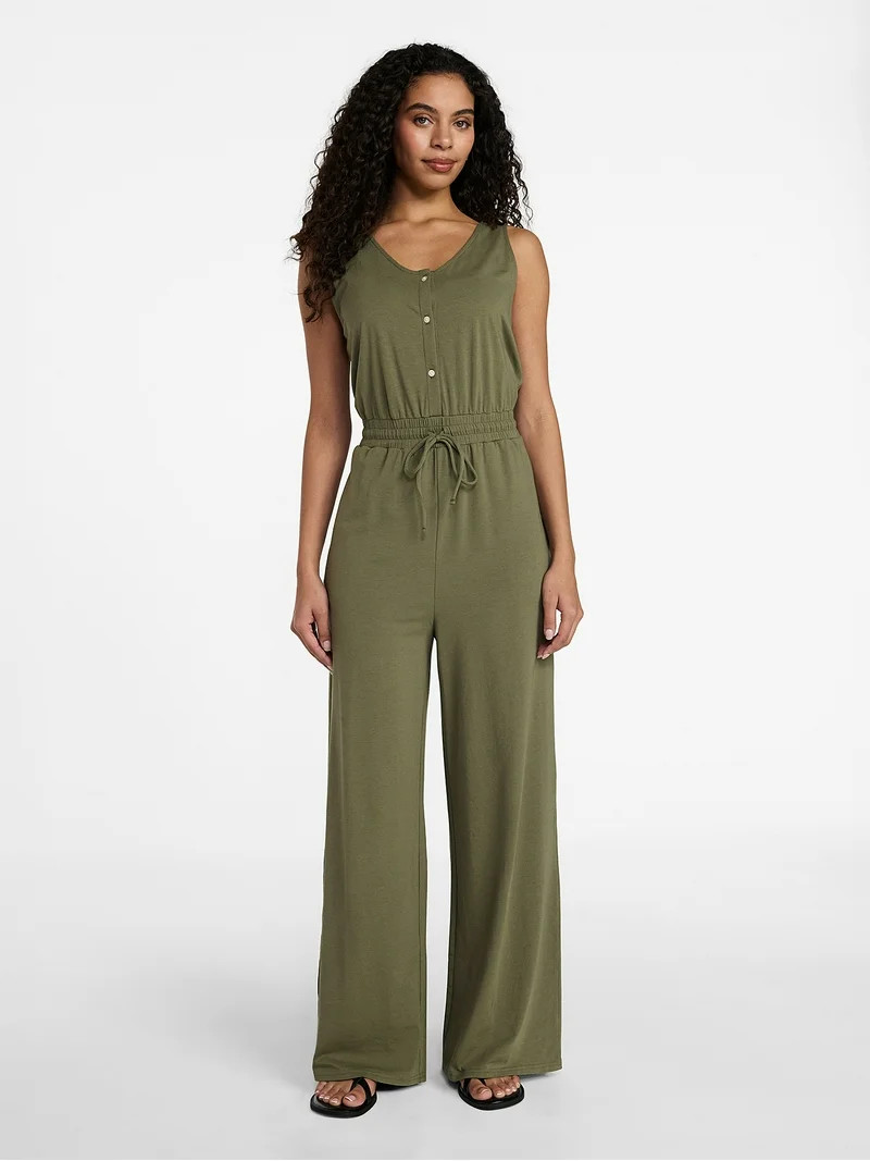 Time and Tru Women's Sleeveless Button Front Jumpsuit, Sizes XS-XXXL | Walmart (US)