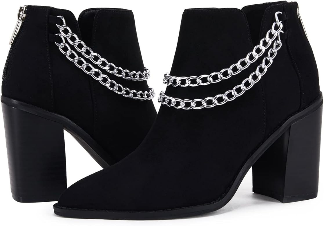 PiePieBuy Womens Pointed Toe Ankle Boots Stacked Chunky High Heel Back Zipper V Cut Booties With ... | Amazon (US)