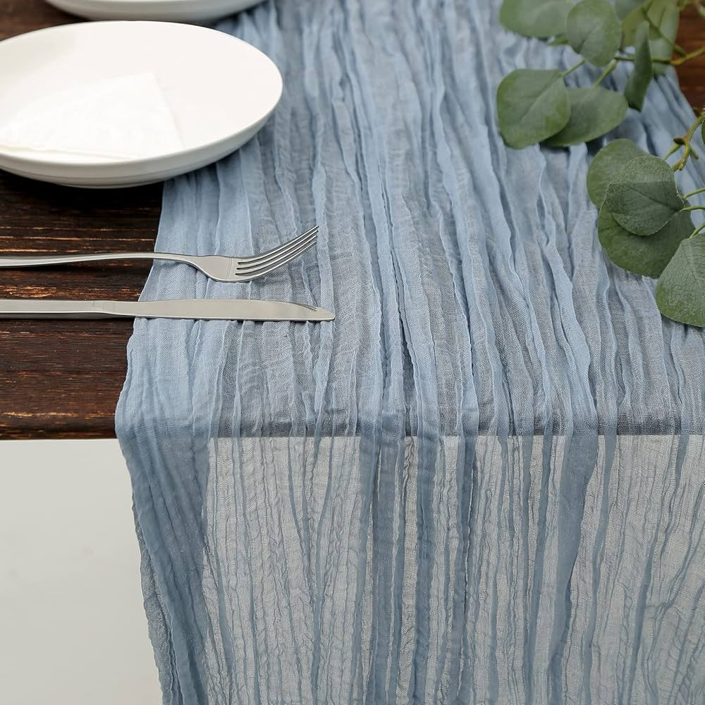 DOLOPL Dusty Blue Cheesecloth Table Runner 13.3ft Boho Gauze Cheese Cloth Table Runner Rustic She... | Amazon (US)