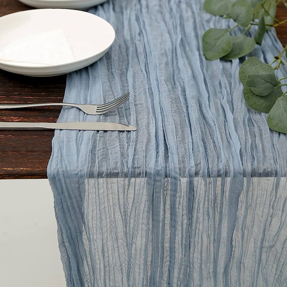 DOLOPL Dusty Blue Cheesecloth Table Runner 13.3ft Boho Gauze Cheese Cloth Table Runner Rustic She... | Amazon (US)