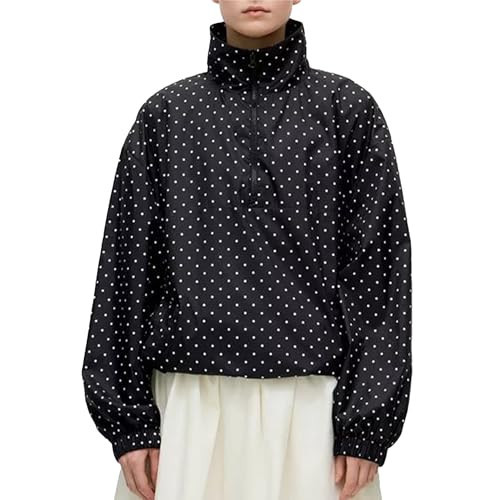 JoinQueen Womens Polka Dot Pullover Quarter Zip Cropped Tops with Pockets(Black,L) | Amazon (US)