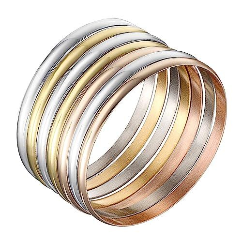 Castillna Set of 7 Tri-Color Silver/Gold/Rose Gold Stainless Steel Bangle Bracelet | Amazon (US)