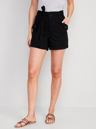 Extra High-Waisted Tie-Front Cargo Workwear Shorts for Women -- 4-inch inseam | Old Navy (US)