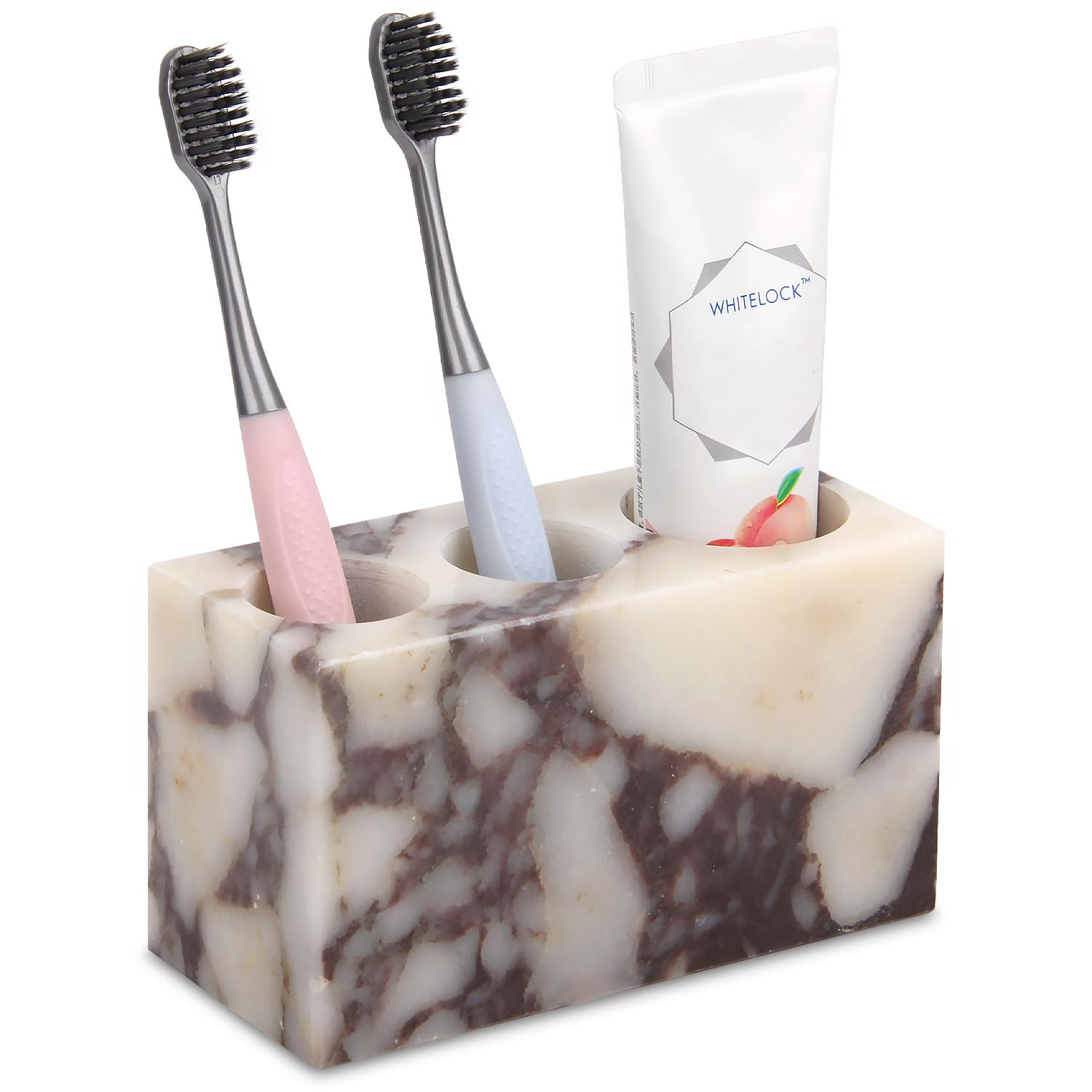 Natural Marble Toothbrush Holder 3 Slots, Stone Bathroom Organizer Countertop, Toothbrush and Too... | Amazon (US)