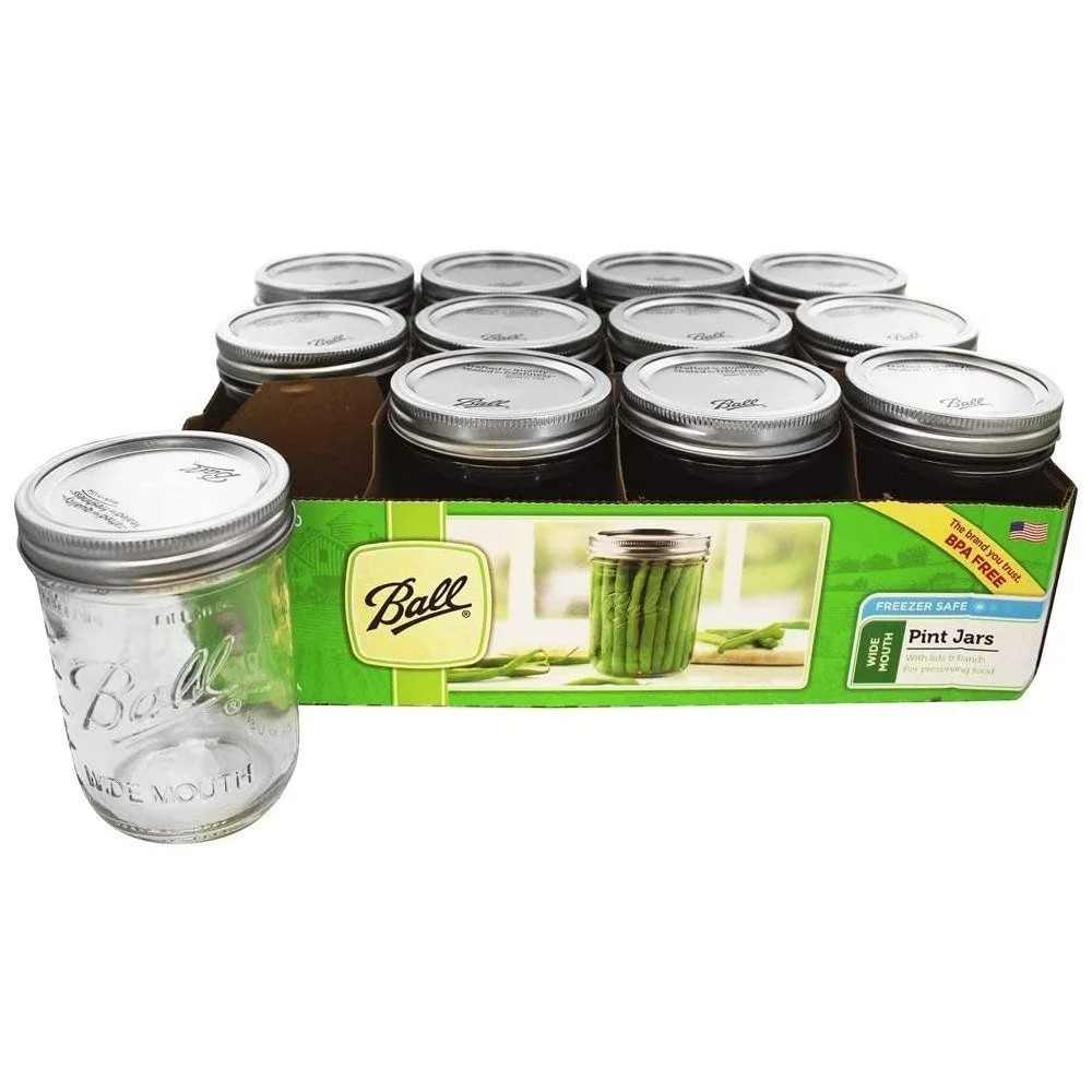 Ball, Glass Mason Jars with Lids & Bands, Wide Mouth, Clear, 16 oz, 12 Count - Walmart.com | Walmart (US)