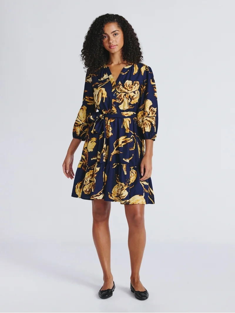 Time and Tru Women's Poplin Shirt Dress with Long Sleeves, Sizes XS-XXXL - Walmart.com | Walmart (US)