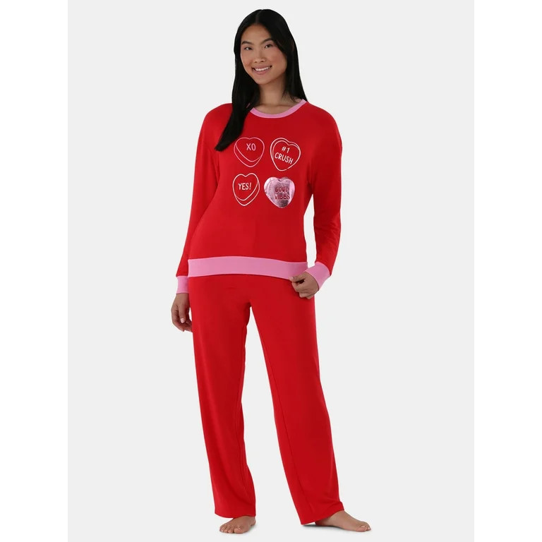 Way to Celebrate Women's Lounge Top and Pants Pajama Set, 2-Piece, Sizes XS-3X | Walmart (US)