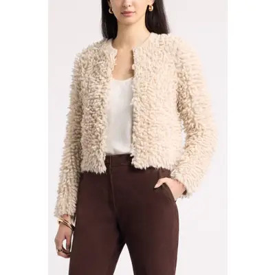 Nordstrom Fringe Bomber Sweater in Beige Oatmeal at Nordstrom, Size X-Large | Nordstrom