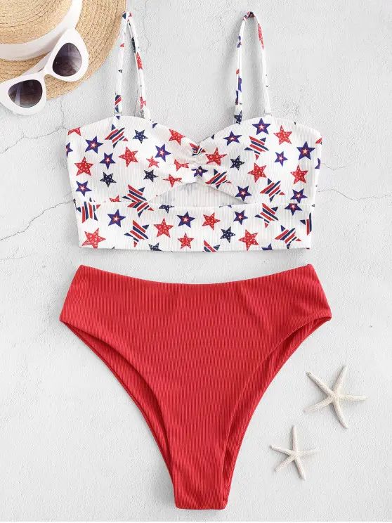 ZAFUL American Flag Cutout Ribbed Tankini Swimwear   RED | ZAFUL (Global)