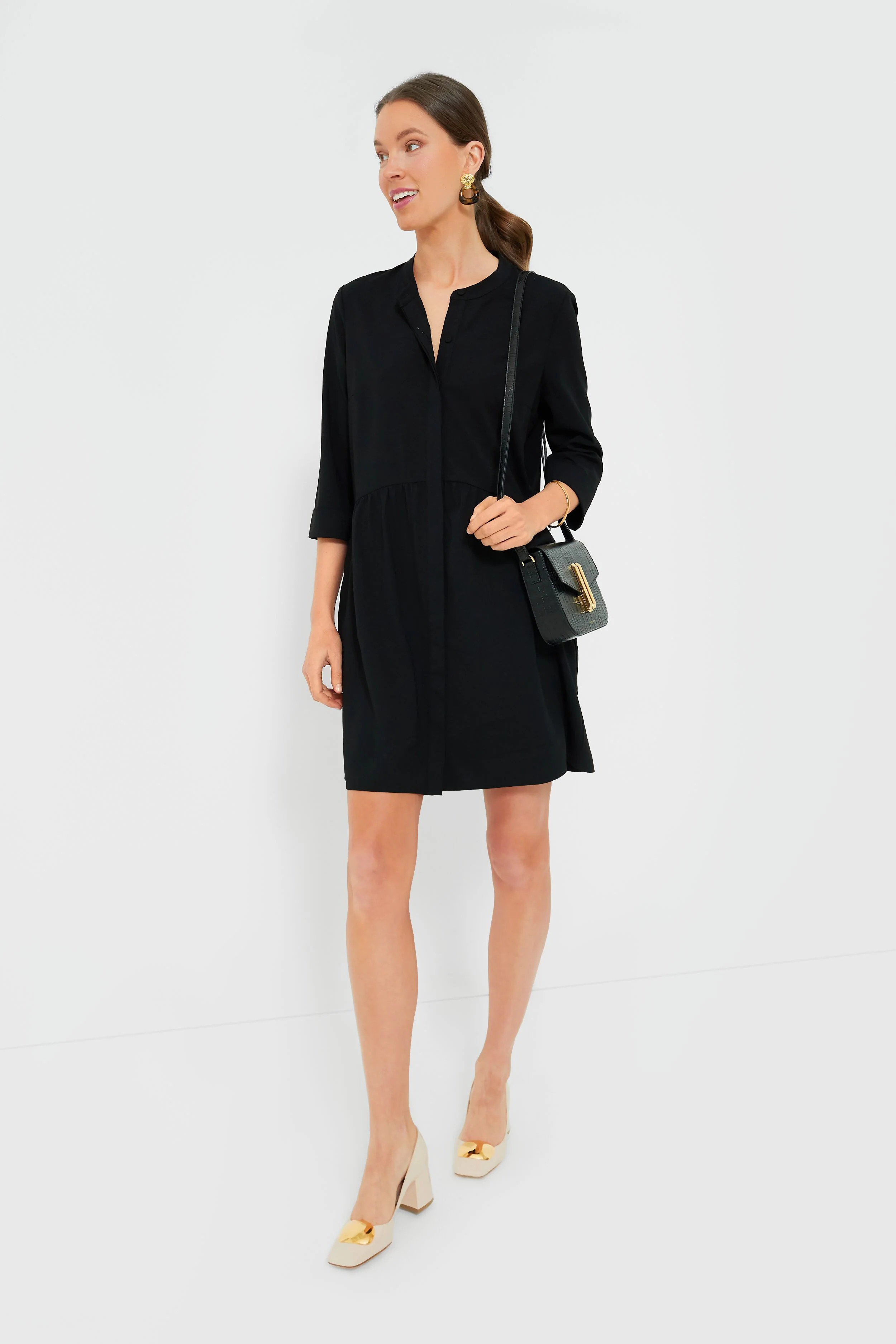 Black Stretch Crepe Royal Shirt Dress | Tuckernuck (US)