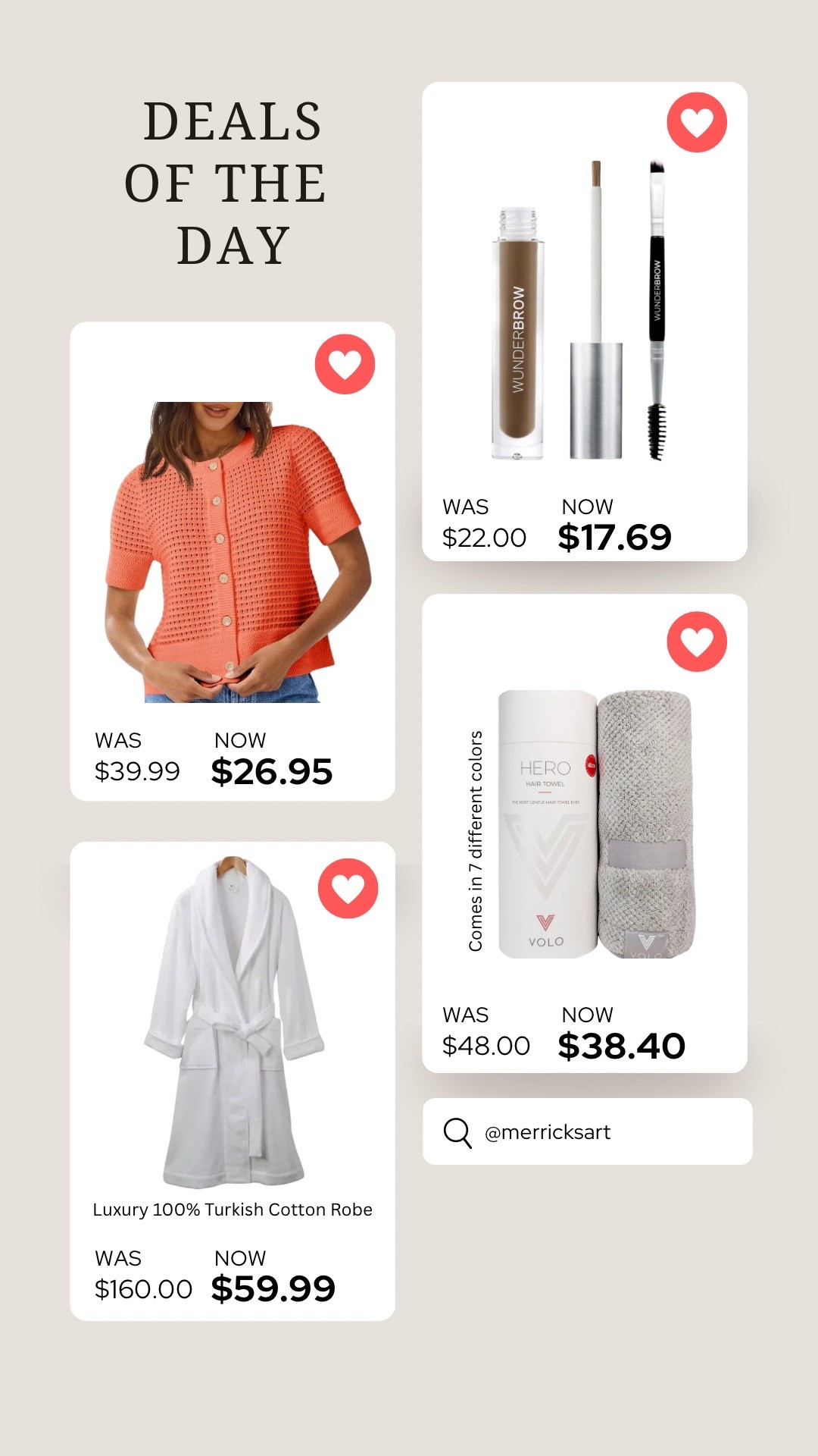 Daily deals today! A fabulous affordable sweater for spring, my favorite brow gel, a robe that feels like a luxury hotel, and the hair towel that cut my dry time in half ￼