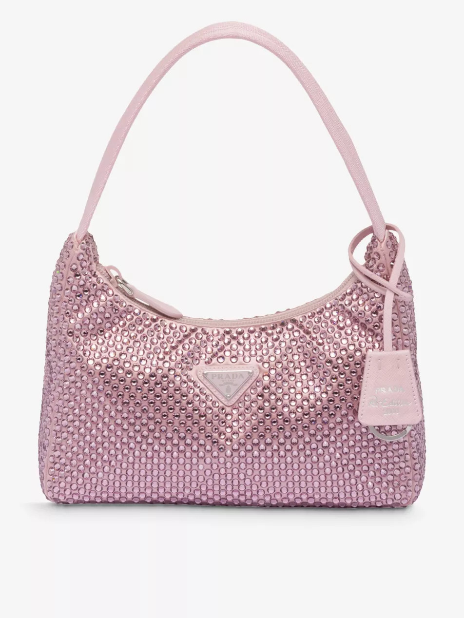 Crystal-embellished satin shoulder bag | Selfridges
