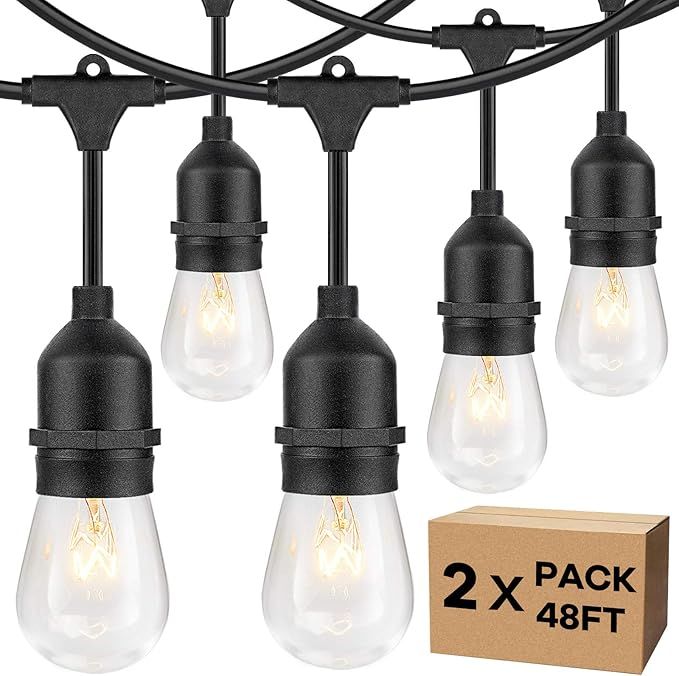 2-Pack 96FT Outdoor String Lights with Dimmable 11W Edison Vintage Bulbs, Waterproof Commercial G... | Amazon (US)
