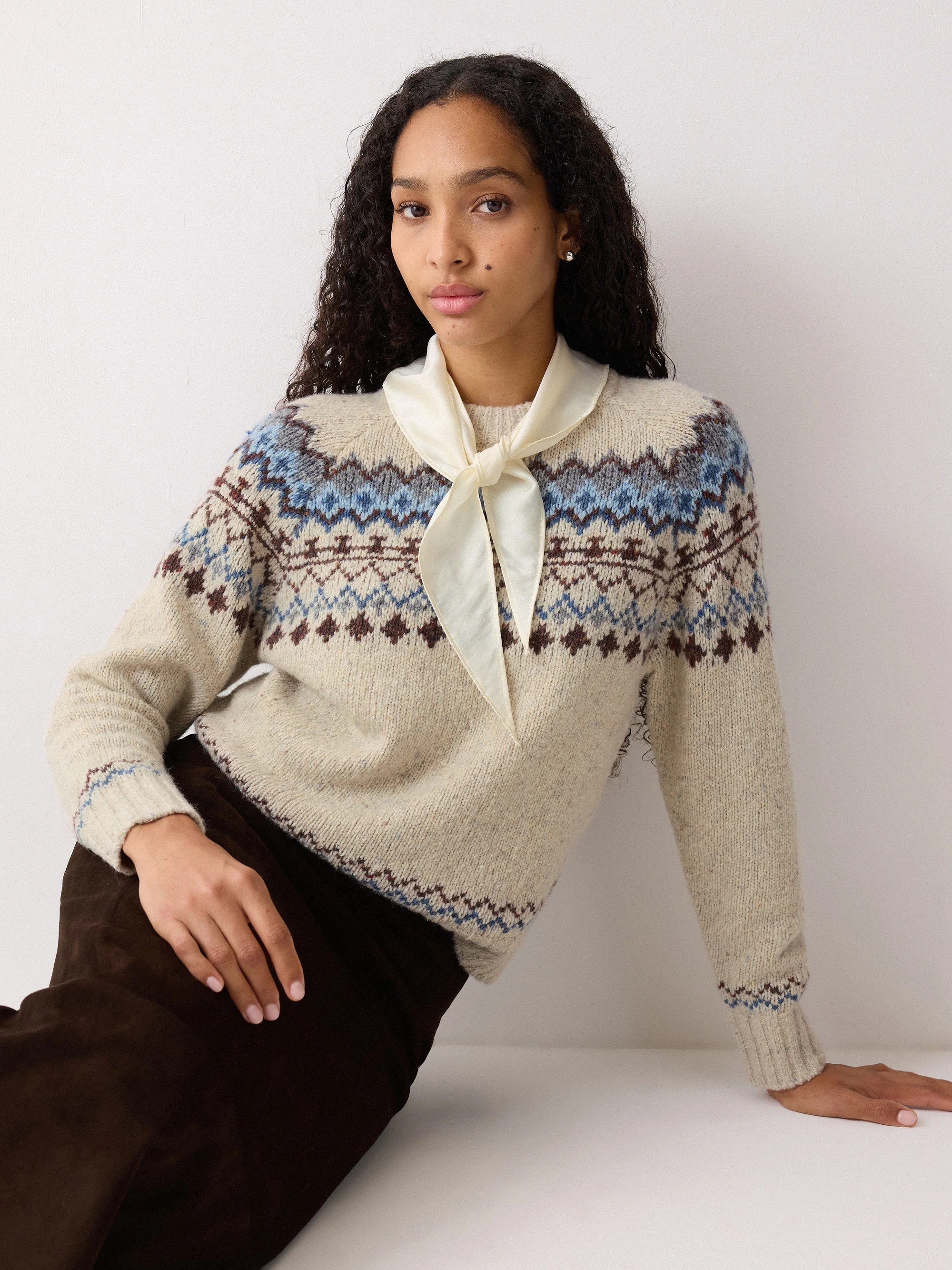 Fairisle Silk Scarf Jumper | Beige | Jigsaw (UK)