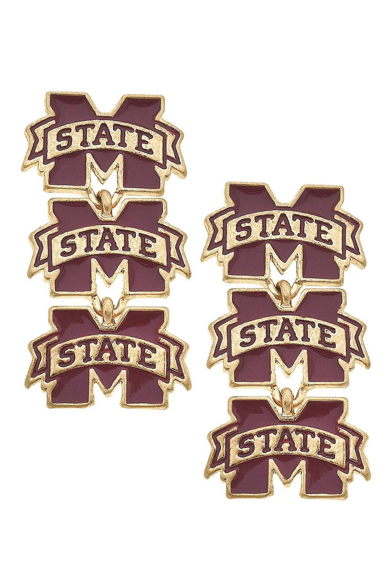 Mississippi State Bulldogs Triple Drop Enamel Earrings | CANVAS