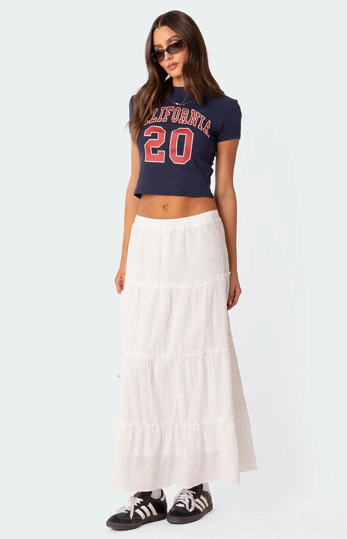 Edikted Women's Charlotte Tiered Maxi Skirt in White - Size Small | PacSun