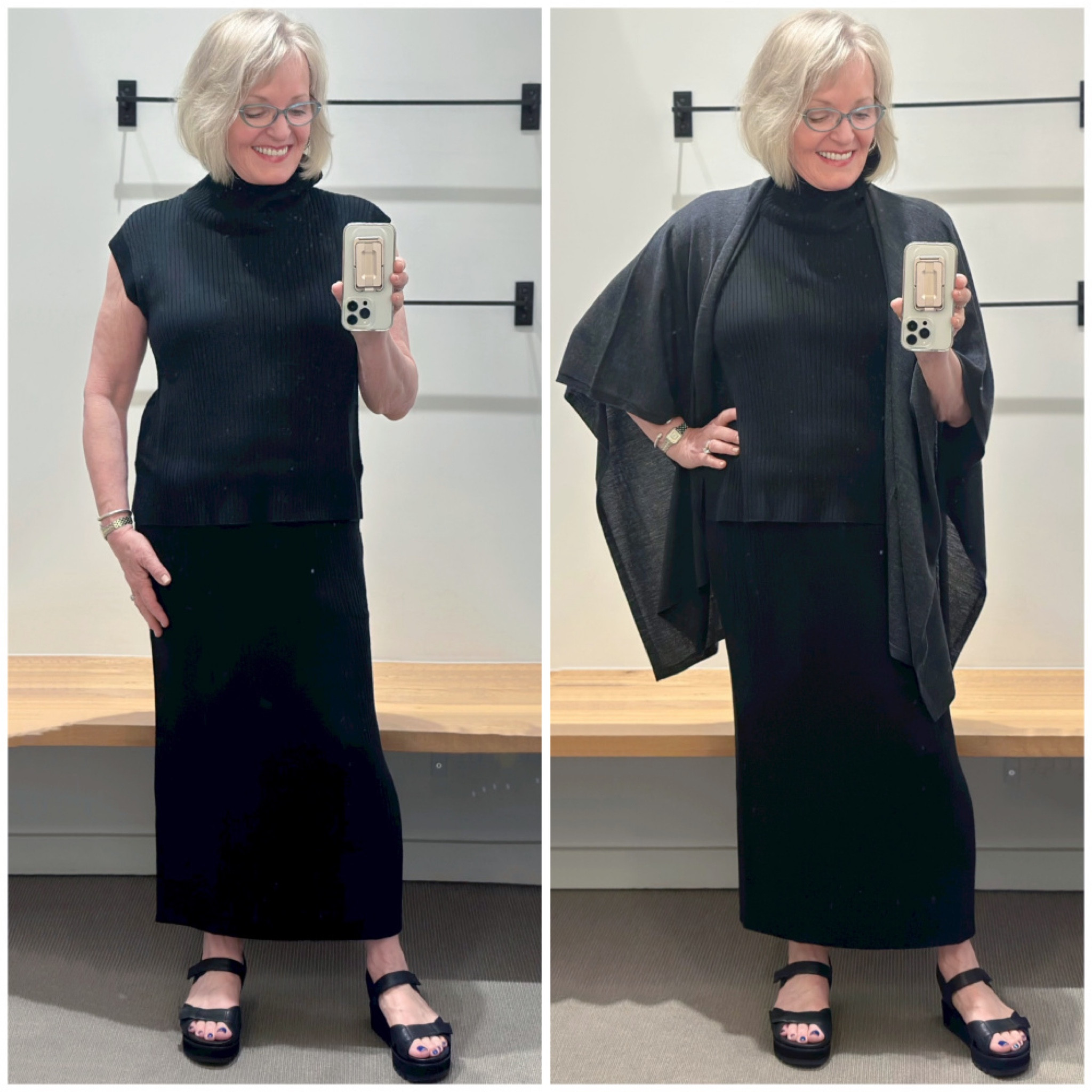 Loving the rich softness of this fine merino wool poncho over a refined turtleneck and slim pencil skirt all in Eileen Fishers regenerative wool. 
Wearing XXS small in turtleneck and S in skirt  

#LTKBacktoSchool #LTKshoecrush #LTKSeasonal