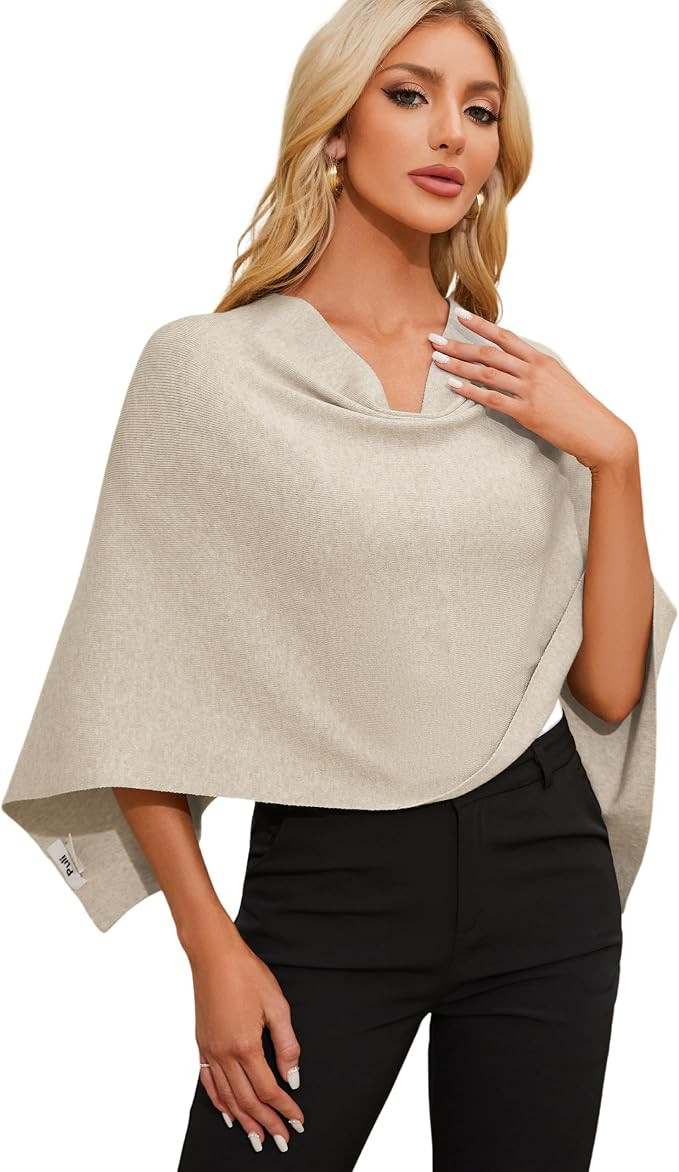 PULI Women Capri Poncho Sweater Slimming Fit Cropped Versatile Shawl Soft Knit Wraps Cowl Neck Sh... | Amazon (US)
