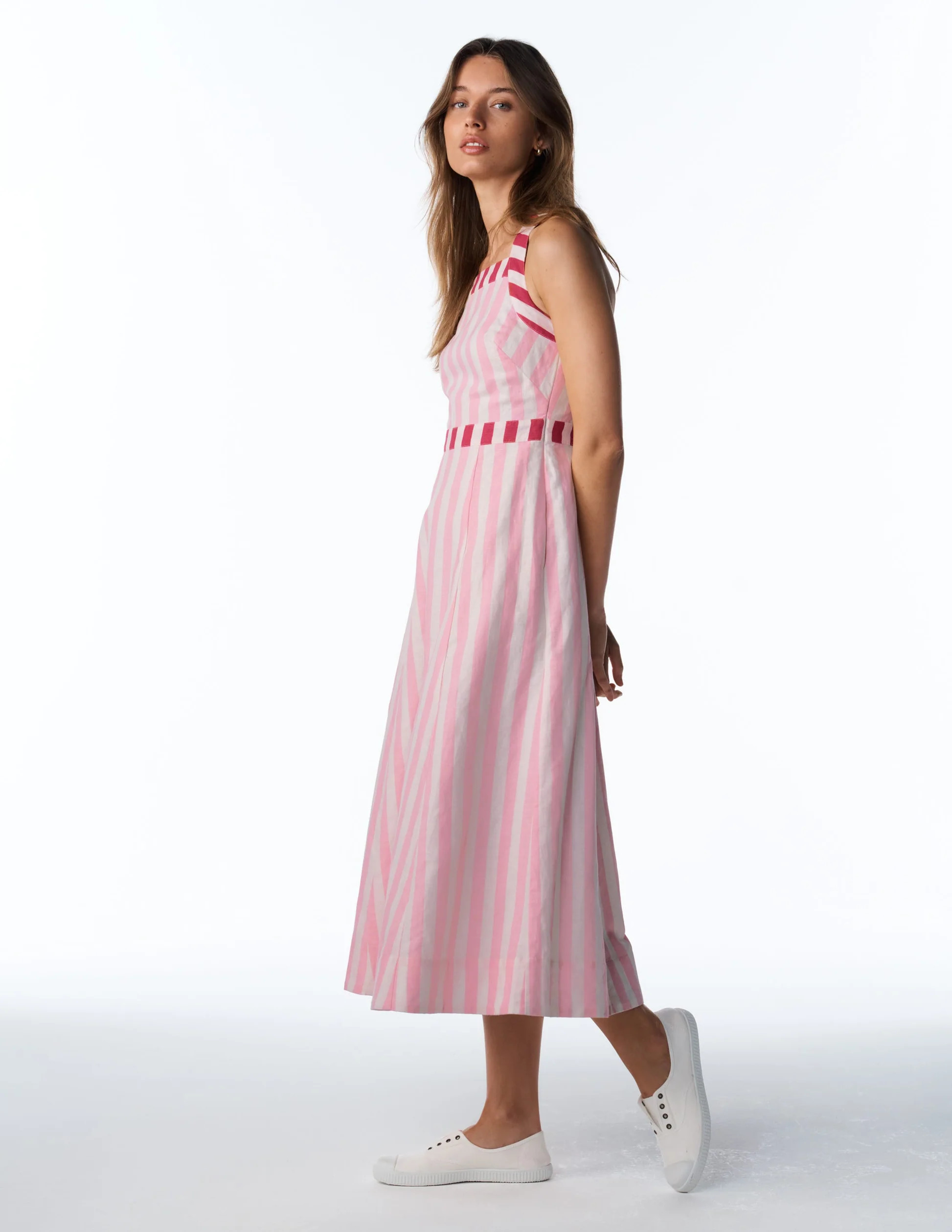 Cross-back Linen Blend Dress-Orchid Pink Stripe | Boden (US)